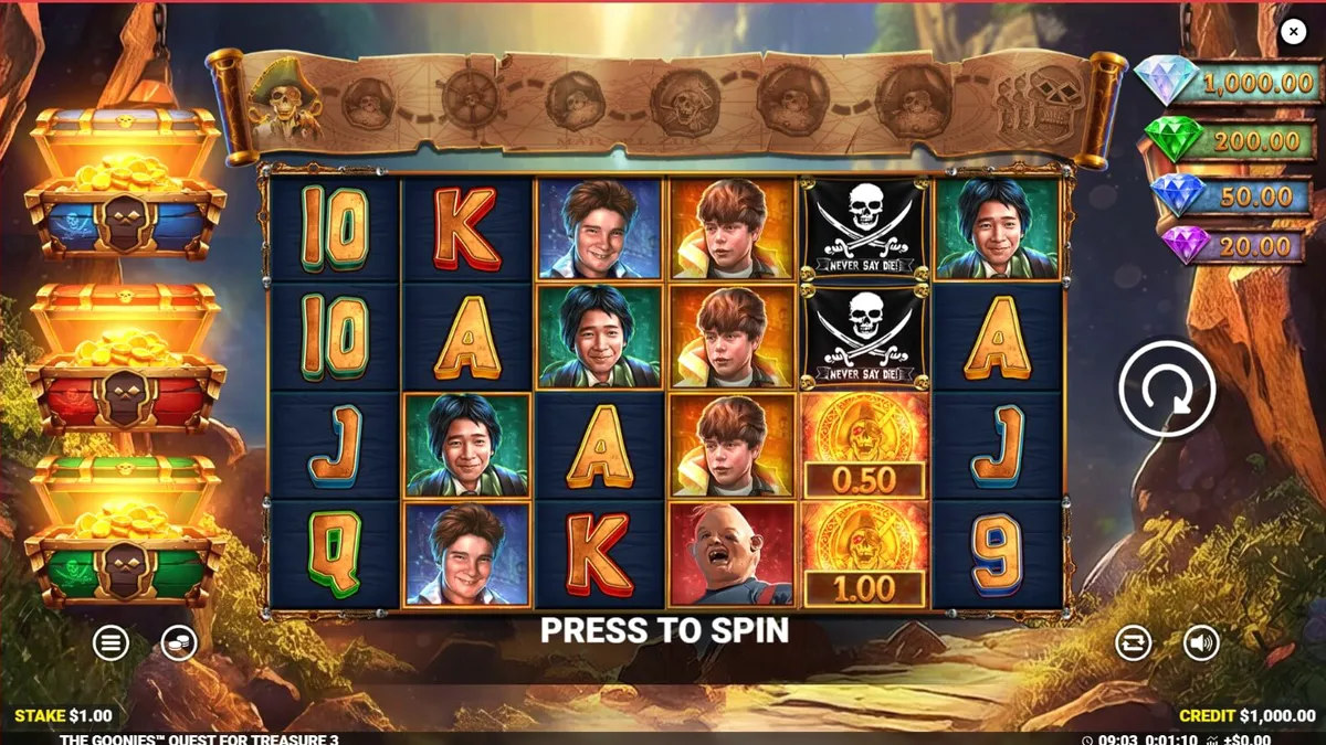 The Goonies Quest for Treasure 3 slot game interface