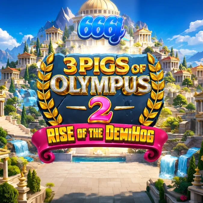 Tampilan visual slot 3 Pigs of Olympus 2 dengan tema mitologi babi